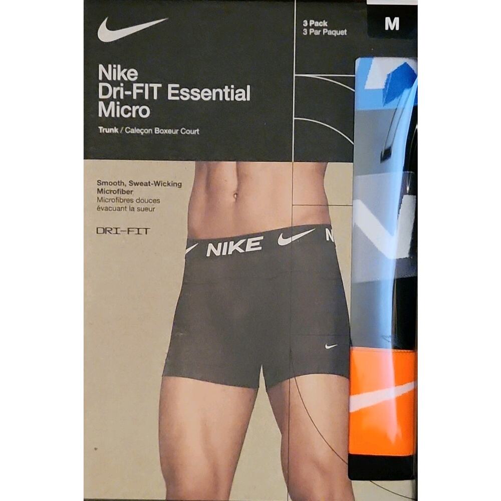 Men's Nike Dri-FIT Essential Micro Trunk Underwear 3Pk M Black Gray/Orange/Blue